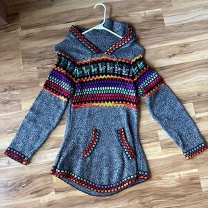 Grey & Multicoloured Wool Hoodie
